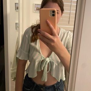 green and white striped peplum crop top